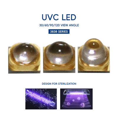 1W 225 نانومتر UVC پیکاپ 233.8 نانومتر قدرت نوری LED 2-3 میلی‌وات 6-8 ولت 150 میلی‌آمپر SMD 3.8 میلی‌متر دیود LED UV-C لنز گنبدی 60 درجه