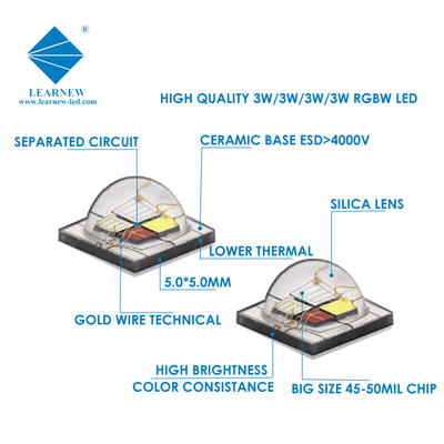 12 وات SMD5050 تراشه های RGBW 350mA 620-630nm 520-530nm 460-470nm 3000K برای چراغ های صحنه