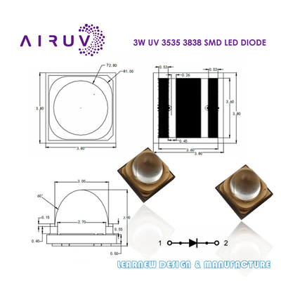 UVA UVB UVC UV LED چیپس 365nm 385nm 395nm 3535 3838 6868 2828 1616 UV LED