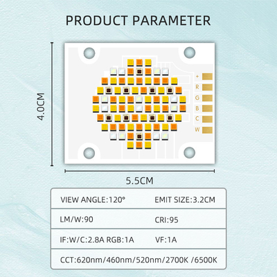 180 وات تراشه های LED COB پنج رنگ CCT 620nm/460nm/520nm/2700K /6500K اندازه انتشار 32MM CRI 95