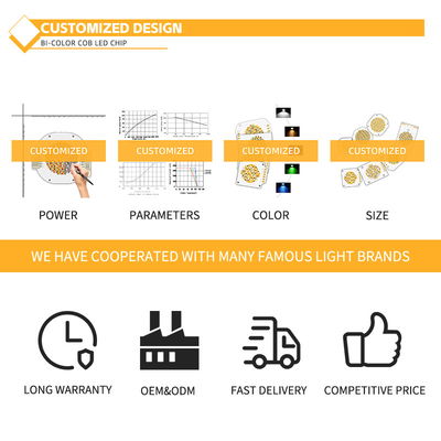 تراشه LED COB 2800k / 6500k CCT CRI بالا RA95 تراشه های LED COB R21mm 40W + 40W 100-110lm / w 1.1A 36-38V برای چراغ های صحنه