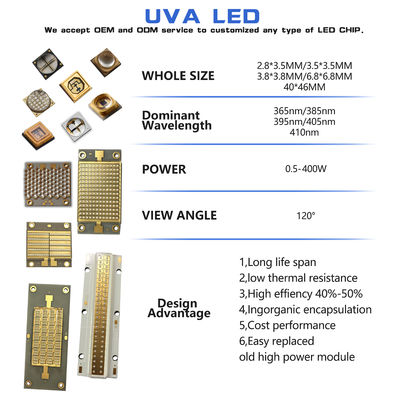 تراشه LED UV قابل تنظیم SMD 3535 3838 8025 220-420nm 5 سال گارانتی
