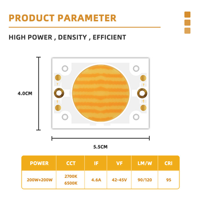 تراشه LED COB دو رنگ 200 وات 4055 برای نورپردازی عکاسی 2700K/6500K