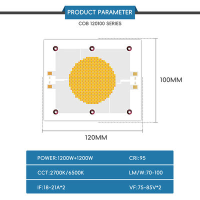 1200W 75-85V Ra95 2700K/6500K 18-21A*2 120x100mm Chip LED COB با قدرت بالا برای لامپ عکاسی سفید گرم سفید دو ضخیم
