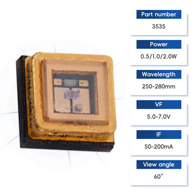 دیود UV UVC 3535 پکیج 265 نانومتر SMD با کارایی بالا SMD 100 میلی آمپر 150 میلی آمپر دیود UVC LED 1 وات 255 نانومتر 275 نانومتر تصفیه آب و هوا