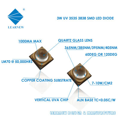 SMD UV Led 3838 دیود 365nm UV LEDs ماژول UV-A LED Chip LED 385nm چاپ چیپ LED UV-A LED 3W سیستم های درمان 60 درجه
