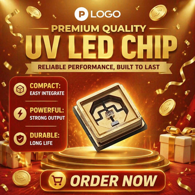 تراشه های UV LED با قابلیت اطمینان بالا (مواد Ingan) برای استریل / درمان / سنجش طول موج سفارشی 70 Lm / W 90 CRI 0.5W